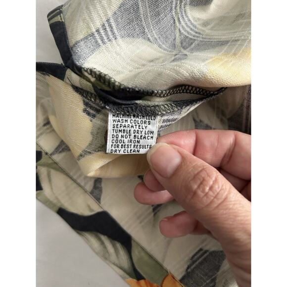 Tommy Bahama Tropical Flower Silk Camp Shirt Mens Size Medium Green Yellow Beach - Picture 4 of 6